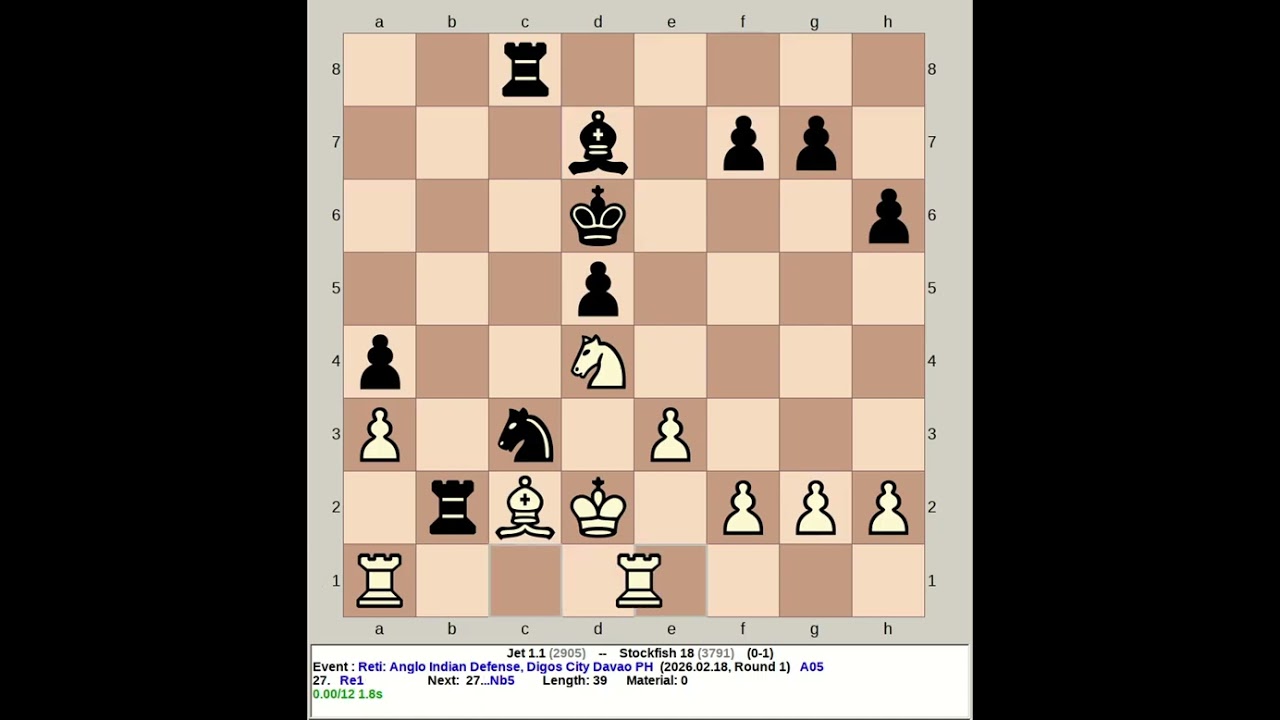Jet 1.1 vs Stockfish 18 | Reti: Anglo Indian Defense #chess