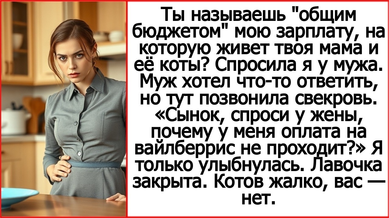 Ты называешь 'общим бюджетом' мою зарплату, на которую живет твоя мама и её коты. Спросила я у мужа.