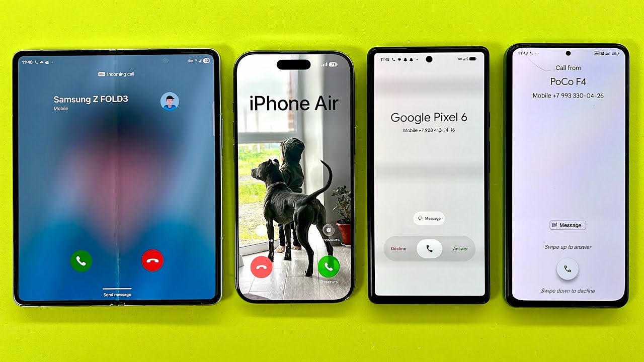 Incoming Call Samsung Z Fold3 + iPhone Air + Google Pixel + POCO F4 