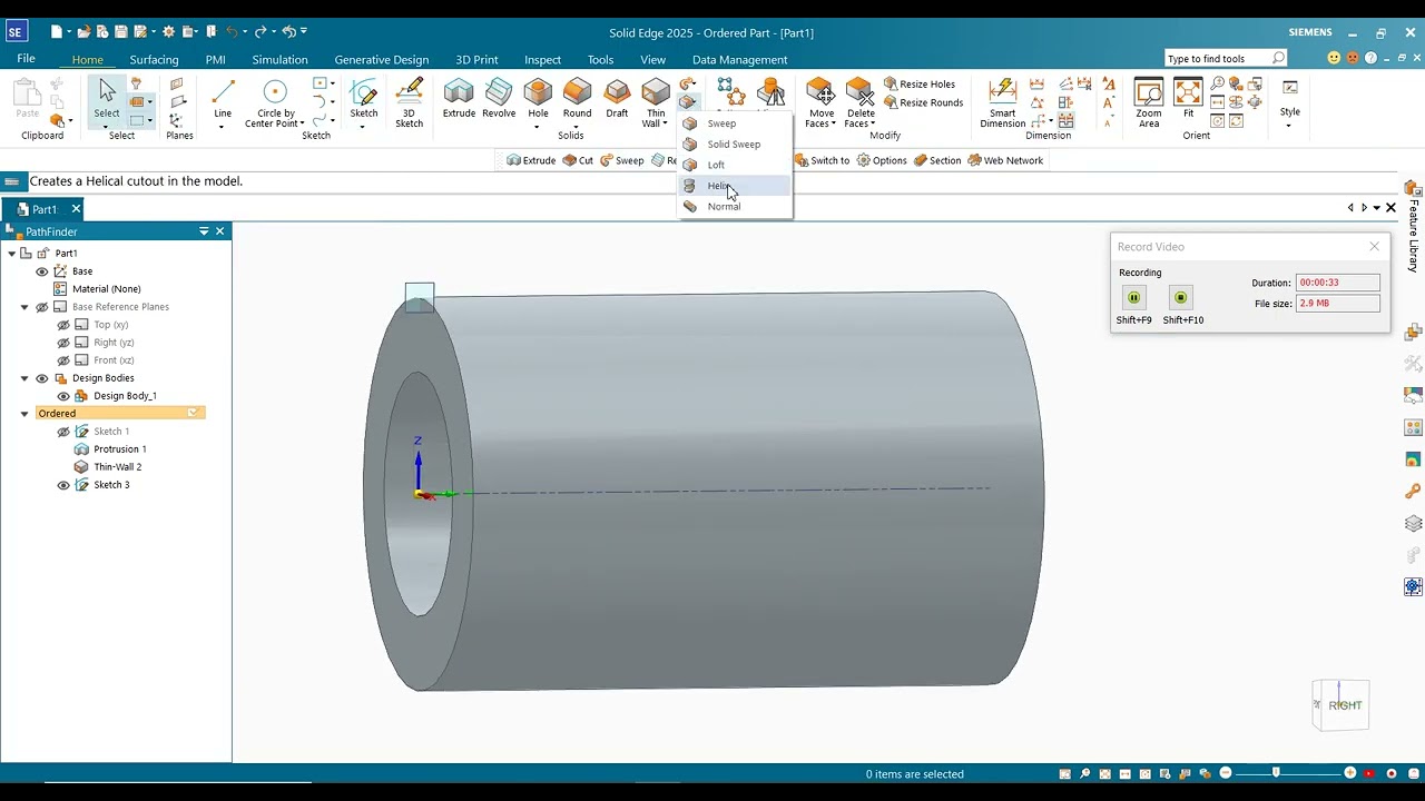 Creating Helix Cutouts in Solid Edge: A Step-by-Step Guide