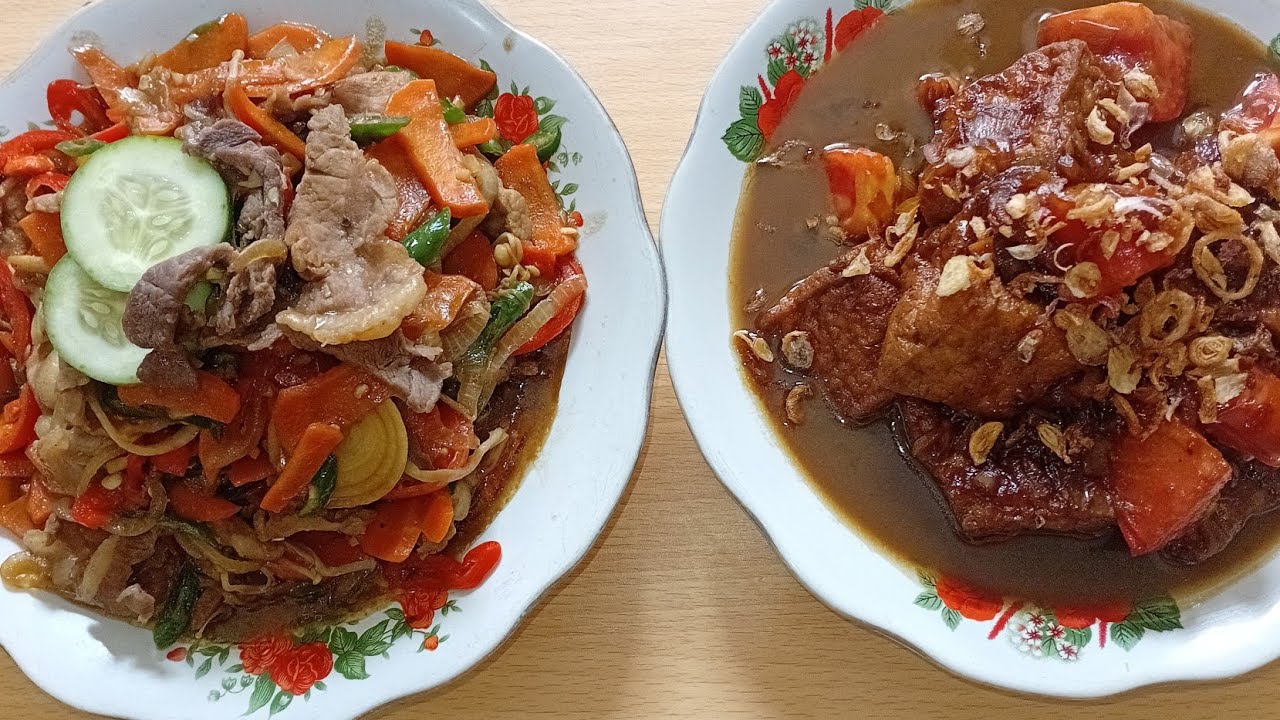 Menu Enak Dan Simpel Daging Cabe Hijau  Saus Tiram Saus Teriyaki Saus Lada Hitam+Tahu Magleng Kecap