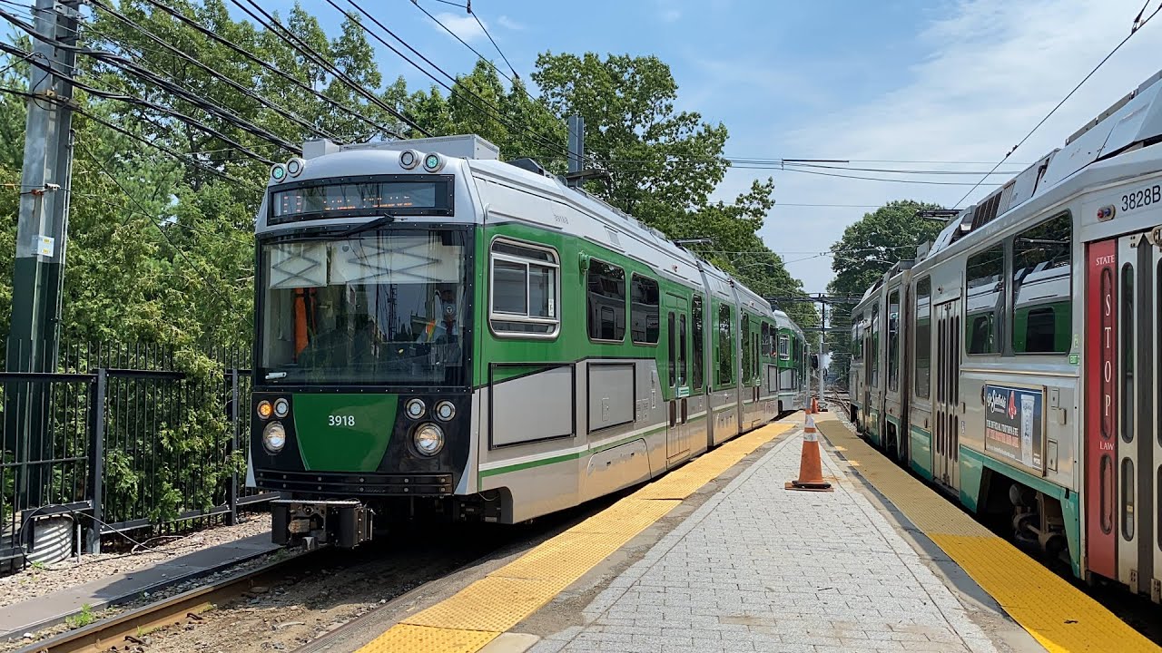 MBTA Green Line Trains in Boston Including CAF Type 9 LRV (7/6/21)