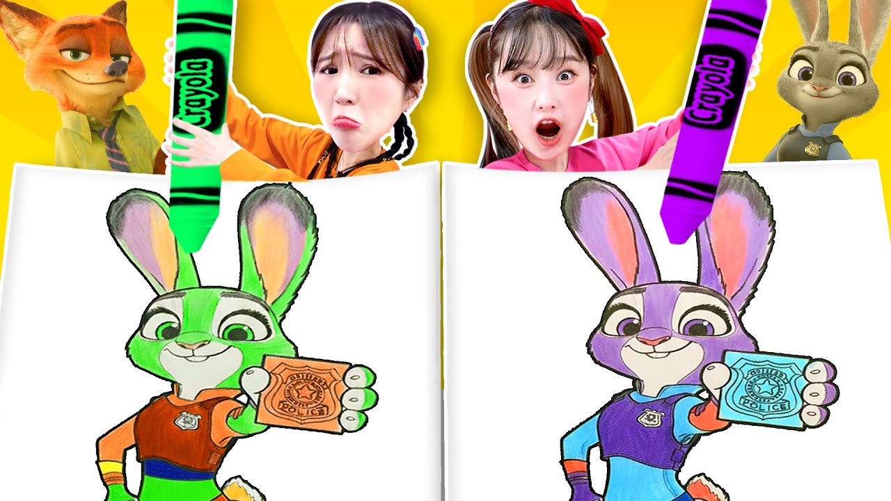 주토피아 주디vs닉 3마커 챌린지!!🖍️🐰🦊ㅣZootopia coloring challengeㅣThree marker challenge