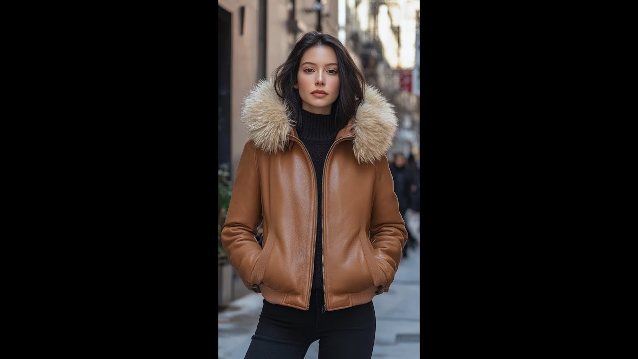 Chic Leather Jacket with Luxurious Fur Collar #fashion #leatherjacket #streetstyle