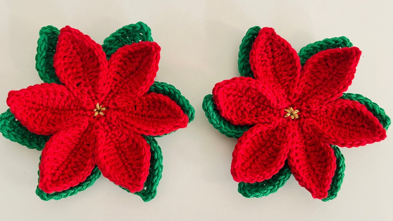Flor de natal em croch&ecirc; modelo f&aacute;cil e r&aacute;pido de fazer passo a passo