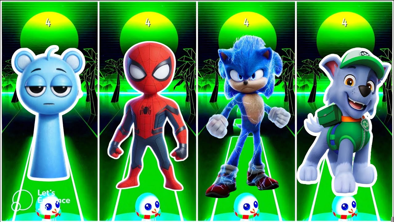 Spidey 🆚 Spurunki 🆚 Sonic 🆚 Paw Patrol in Tiles Hop EDM Rush🎶#21
