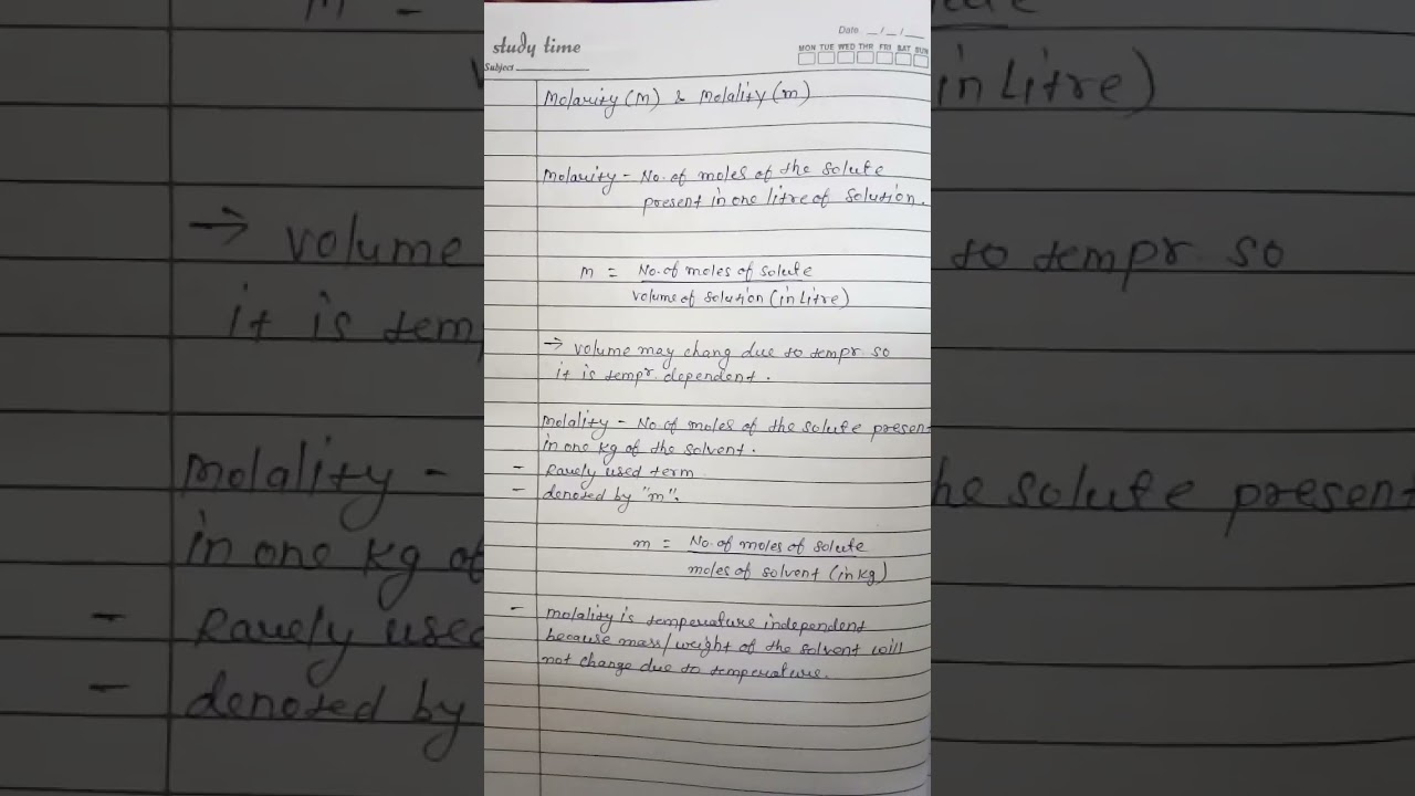 Molarity, Molality formula concept