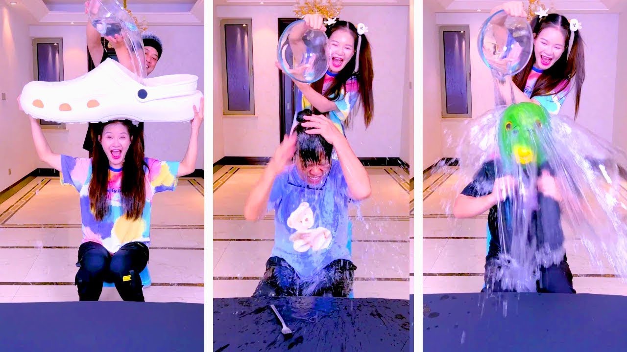Family Games丨left And Right Rain Blocking Challenge, Using Slippers To Block The Rain Is So Funny!