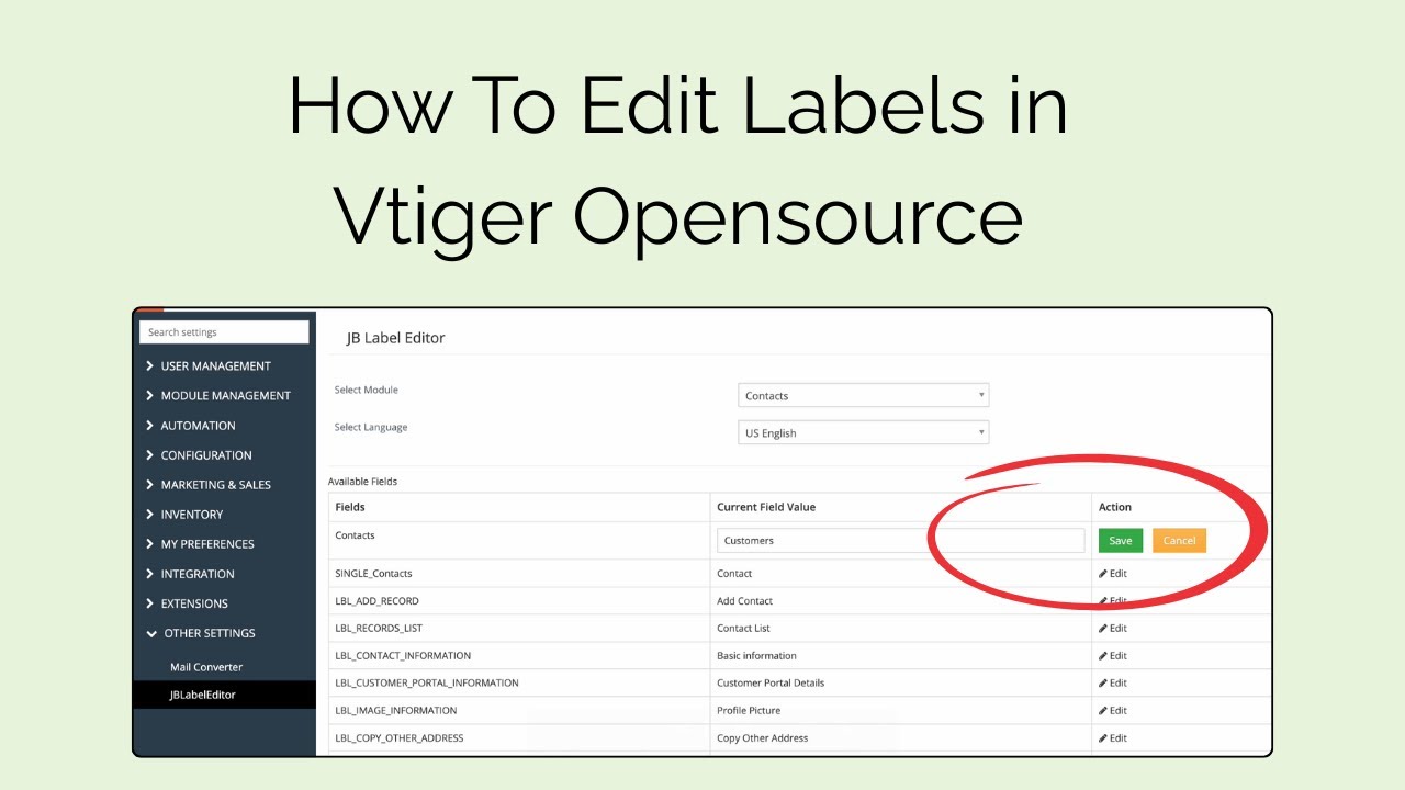 Customize Field Labels in Vtiger CRM | Vtiger Label Editor Tutorial