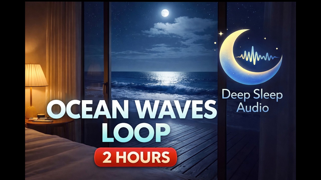 2 Hours Ocean Waves at Night 🌊 | Relaxing Beach Sounds from a Seaside Villa