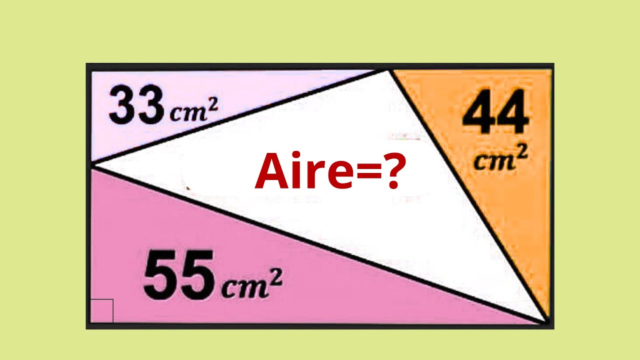 Rectangle découpé en 4 triangles : trouver l’aire manquante du quatrième triangle facilement