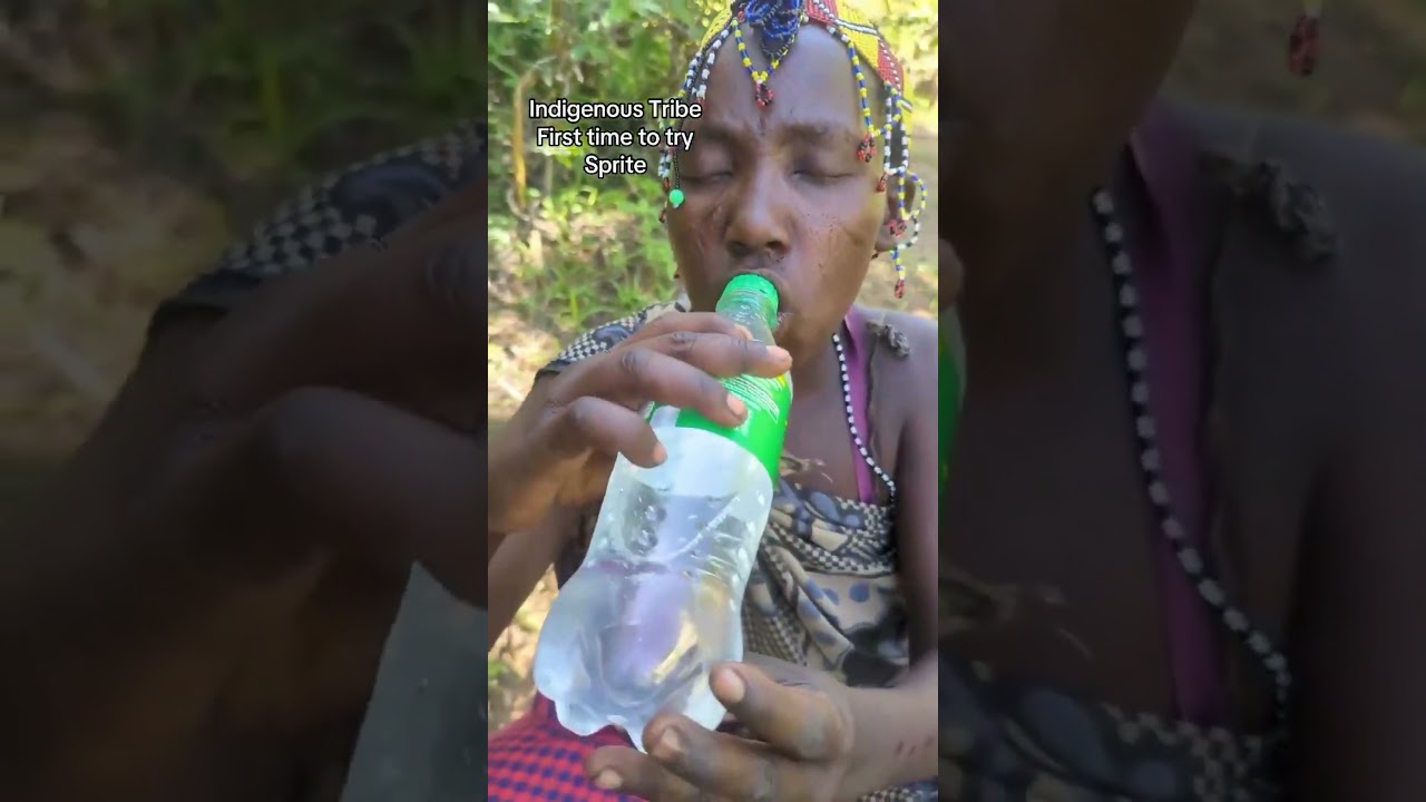 Tribu ind&iacute;gena probando por primera vez un sprite  #curiosidades #shortvideo