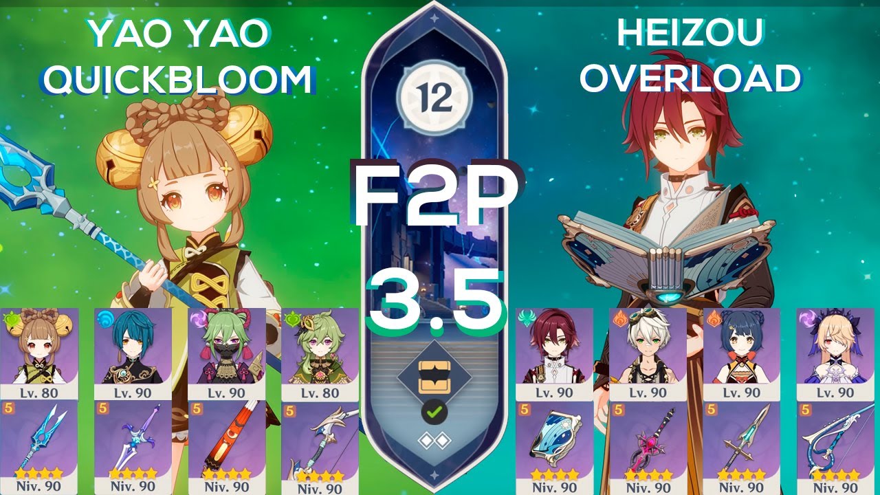 [F2P] NEW Spiral Abyss 3.5 Heizou Overload & Yao Yao QuickBloom / Floor 12 9 stars Genshin Impact