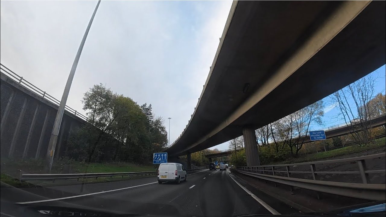 M74 to Glasgow airport junction raw driving footage
