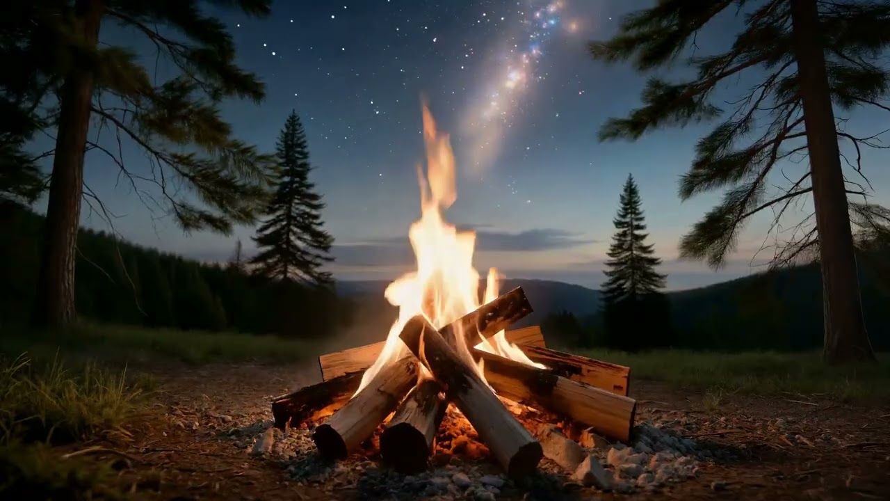 🔥 8 Hours Campfire in the Woods 🌌 Milky Way • Fire Crackling & Night Sounds