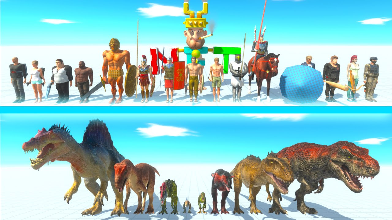 ALL HUMANS Team vs CARNIVORE DINOSAURS Team - Animal Revolt Battle Simulator ARBS