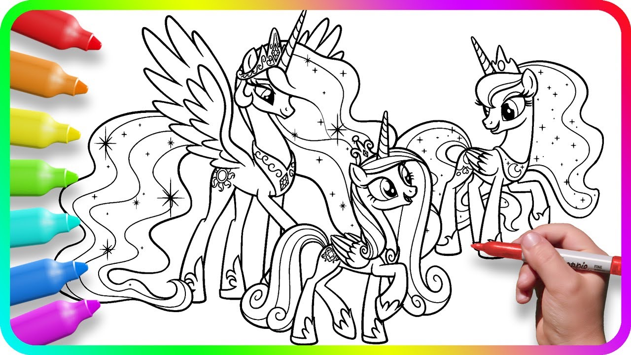 Coloring Pages MY LITTLE PONY | How to draw Princess Celestia, Cadence, Luna | Drawing Tutorial Art
