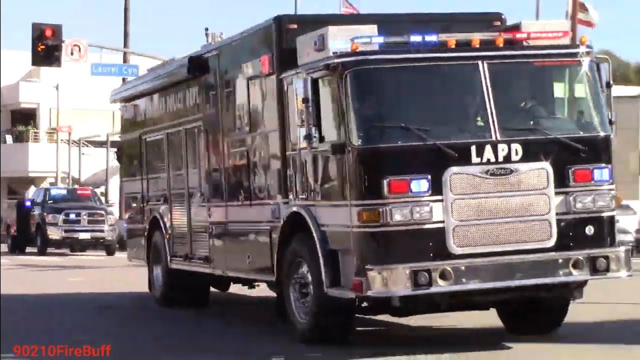 LAPD SWAT Truck, Unmarked Dodge Ram, & Unmarked Crown Vic Responding Code 3