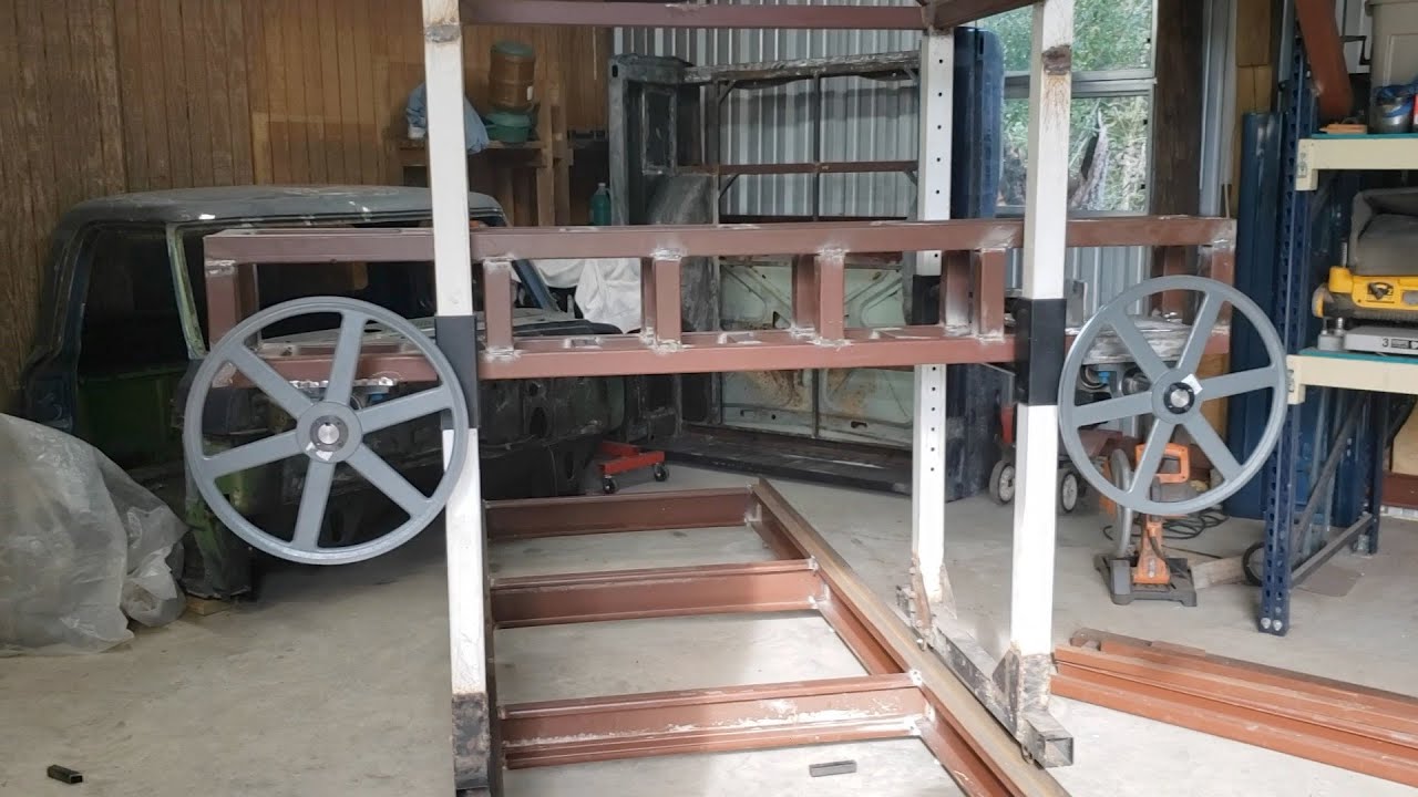 K-man Builds - DIY Homemade Sawmill Build Video #2   Cradle and Cutting Head. Video #2