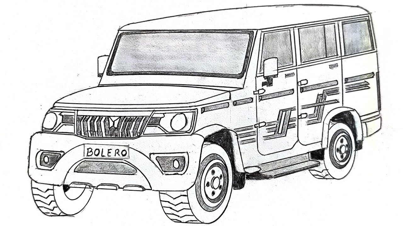 #Mahindrabolero | How to drawing a car step by step | Mahindra Bolero | car in technical drawing