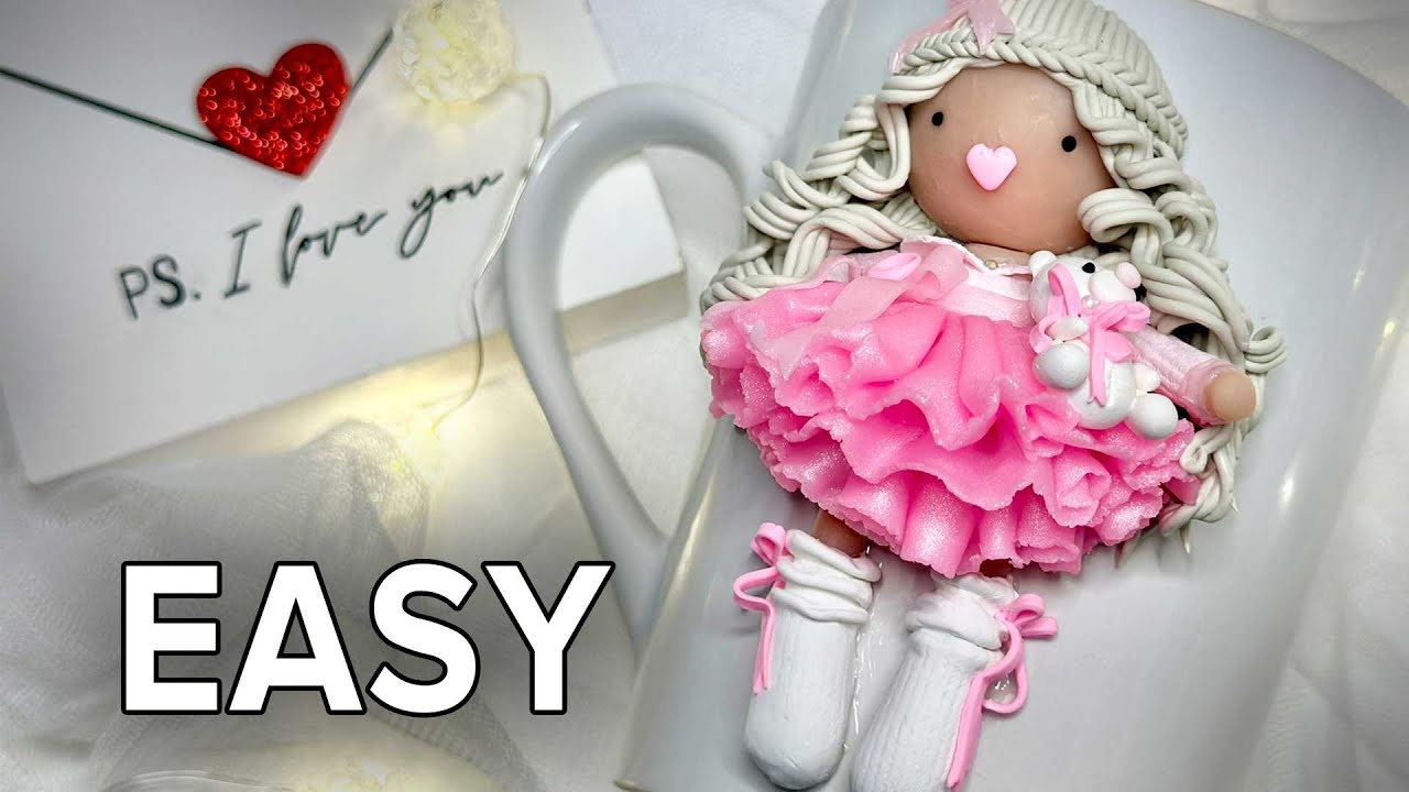 How to sculpt POLIMER CLAY DOLL on your mug [Timelapse]