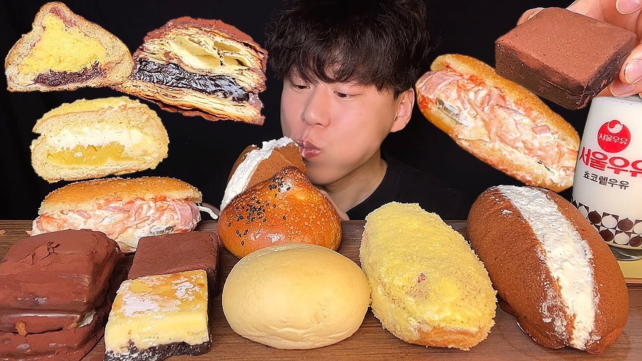 SUB) Корейский десертный хлеб mukbang asmr | хлеб с красной фасолью, сырный брауни, шоколадный хлеб