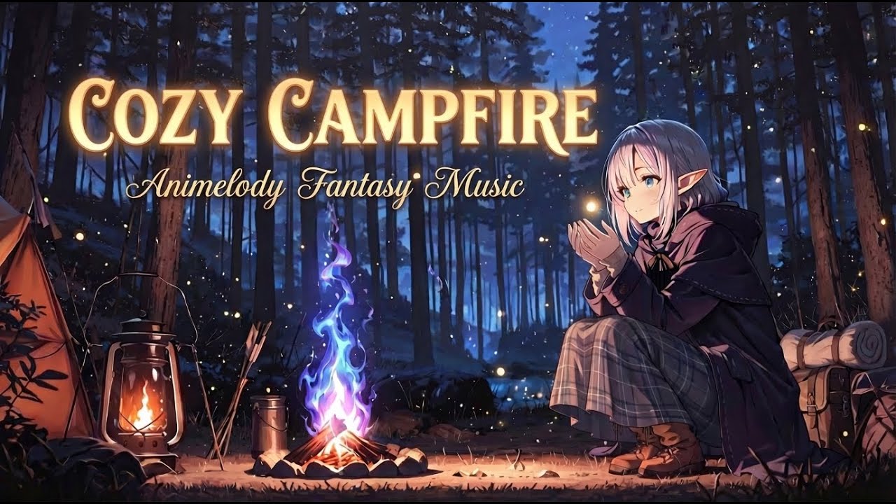 Enchanted Night Campfire - Elf Magical Forest | Relaxing Sleep & Study