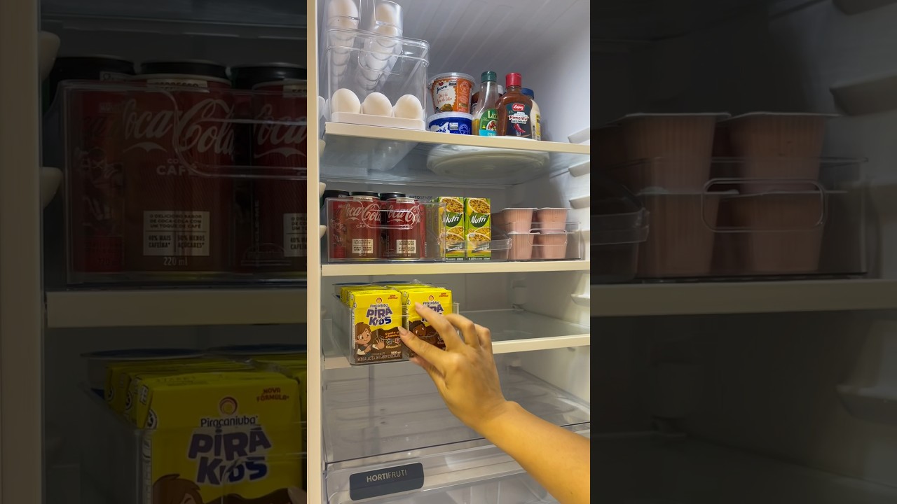 Organizando a geladeira p&oacute;s mercado!! Siga-me 🤍☺️✨ #organiza&ccedil;&atilde;o #geladeira #compras #donadecasa