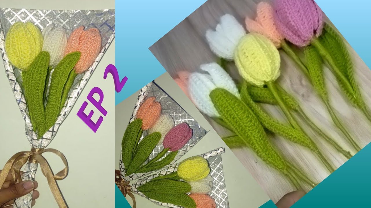 Crochet tulip 🌷 flowers EP 2 easy and beautiful.@crochetwithshaheen0786 