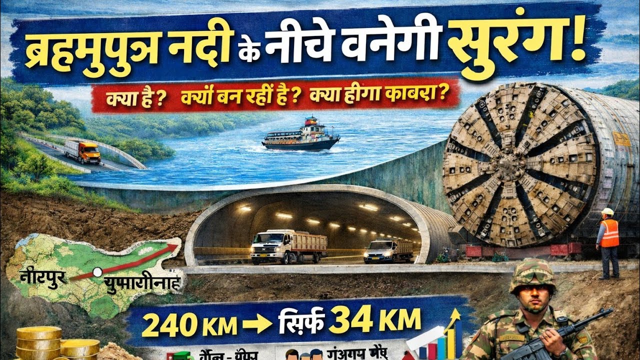 Assam में बनेगी देश की पहली Underwater Road-Rail Tunnel 🚇 | 240 KM से 34 KM!3️⃣