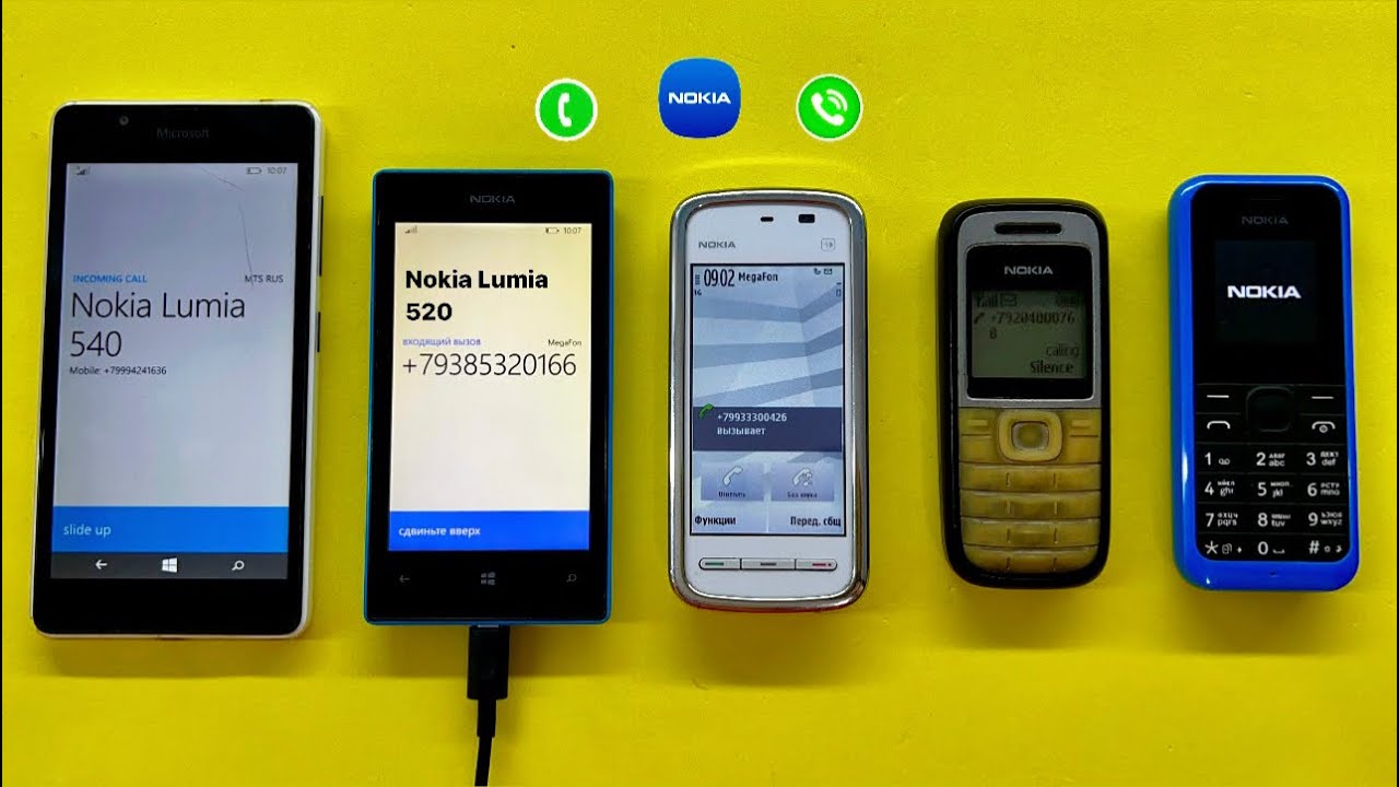 Incoming Calls on Nokia Lumia 540 + Nokia Lumia 520 + Nokia Express Music 5230 + Nokia 1200+1134