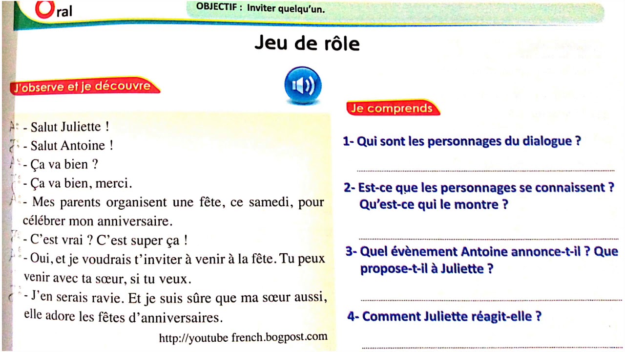 Oral: inviter quelqu'un page 51 | jeu de rôle| livret Passerelle troisième année collégiale
