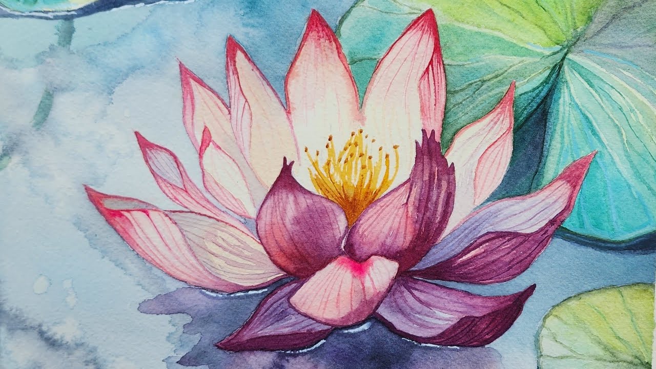 Watercolor Lotus Flower Painting