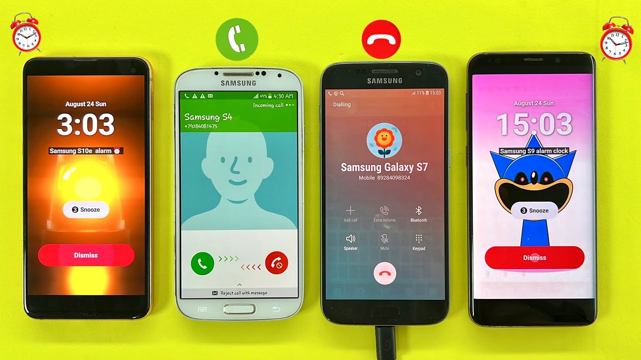 Incoming Outgoing Calls Vs Alarm Clocks on Samsung Galaxy S4/ S7/ S9/ S10e 