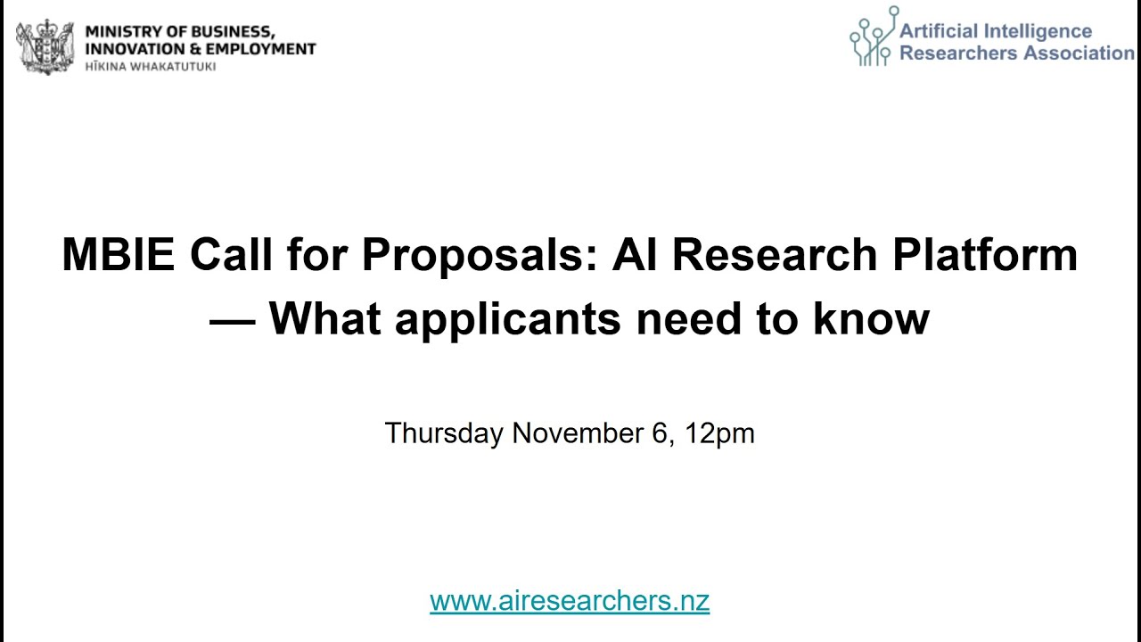 MBIE AIRA Webinar: Call for Proposals for the AI Research Platform