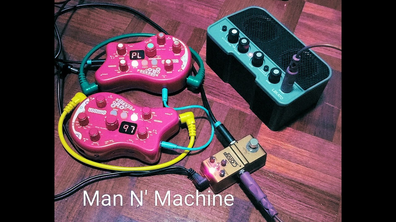 Feedback  Drum Back _ Man N' Machine  _ 2x Pockrock Effects Pedal  Rowin Comp. effects pedal