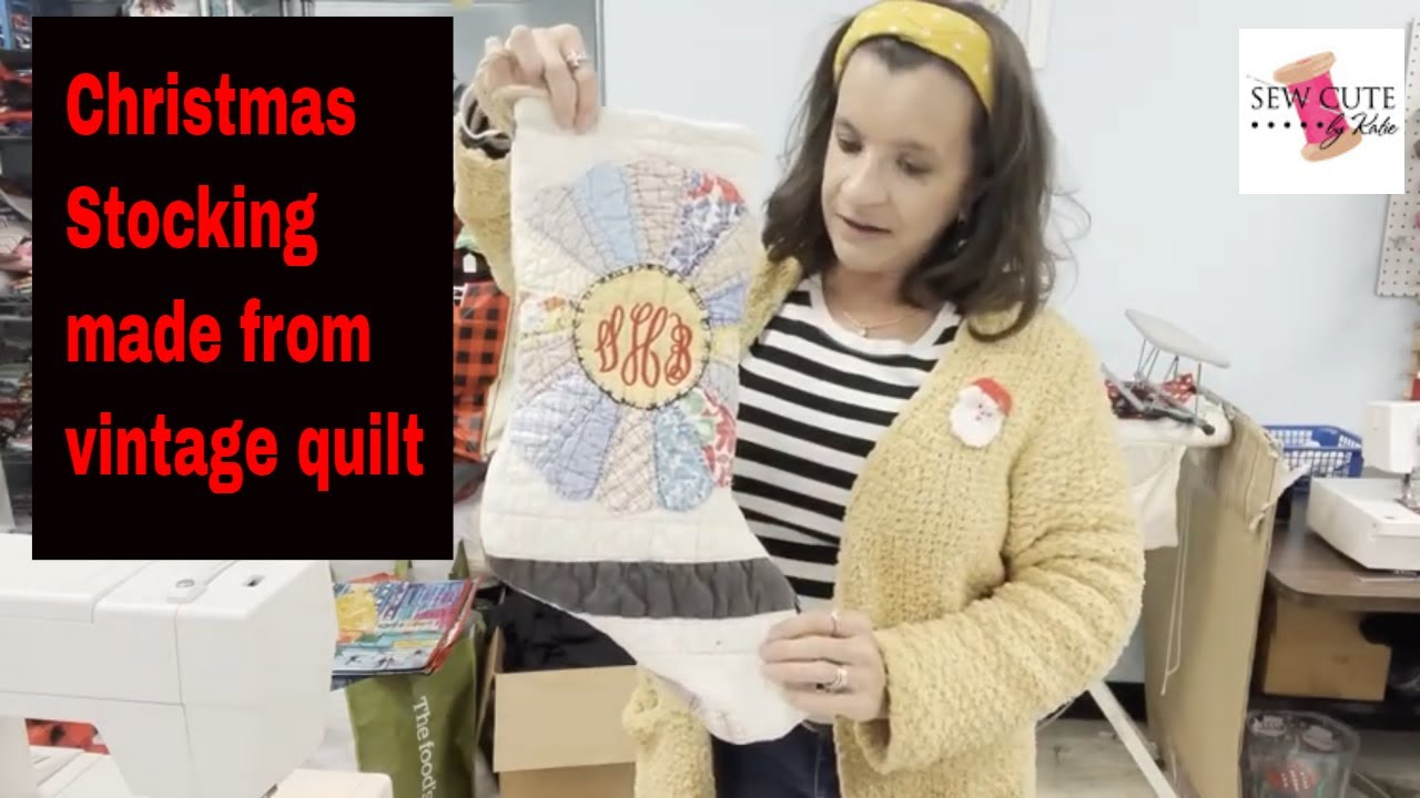 Quilted Christmas Stocking made from vintage quilt.