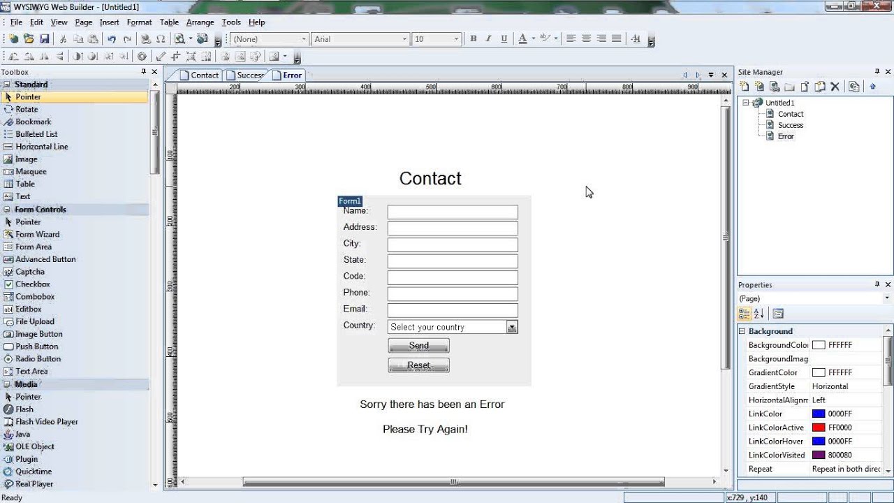 How to create a contact page in WYSIWYG using PHP bulit in