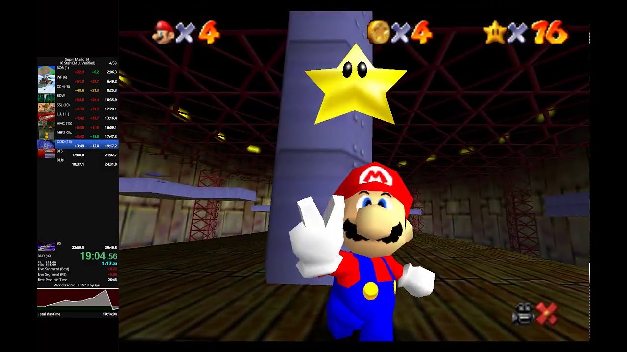 (26:50.789) 16 star Speedrun Super Mario 64