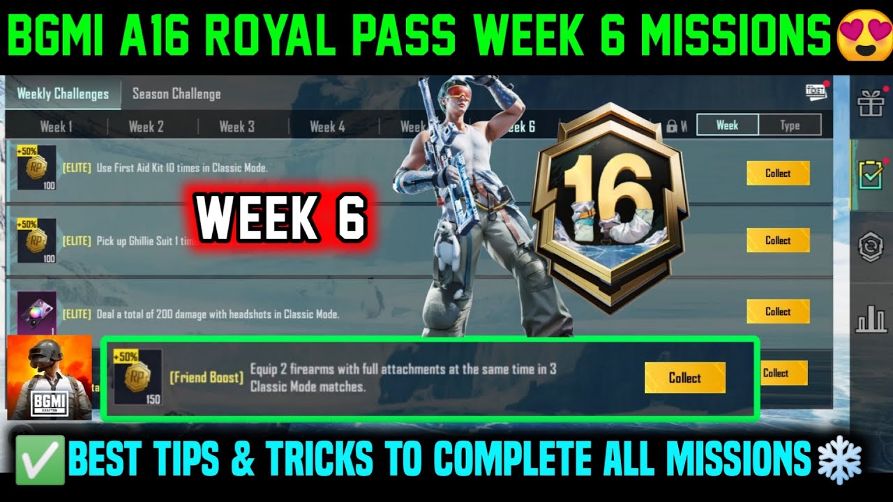 A16 RP WEEK 6 MISSION | BGMI WEEK 6 MISSIONS EXPLAINED | BGMI C9S26 A16 ROYAL PASS WEEK 6 MISSION