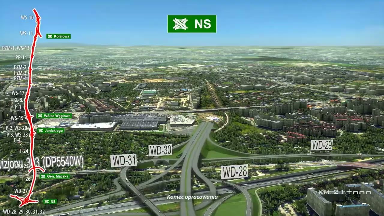 S7 Kiełpin - Warszawa, wizualizacja trasy na etapie Koncepcji programowej