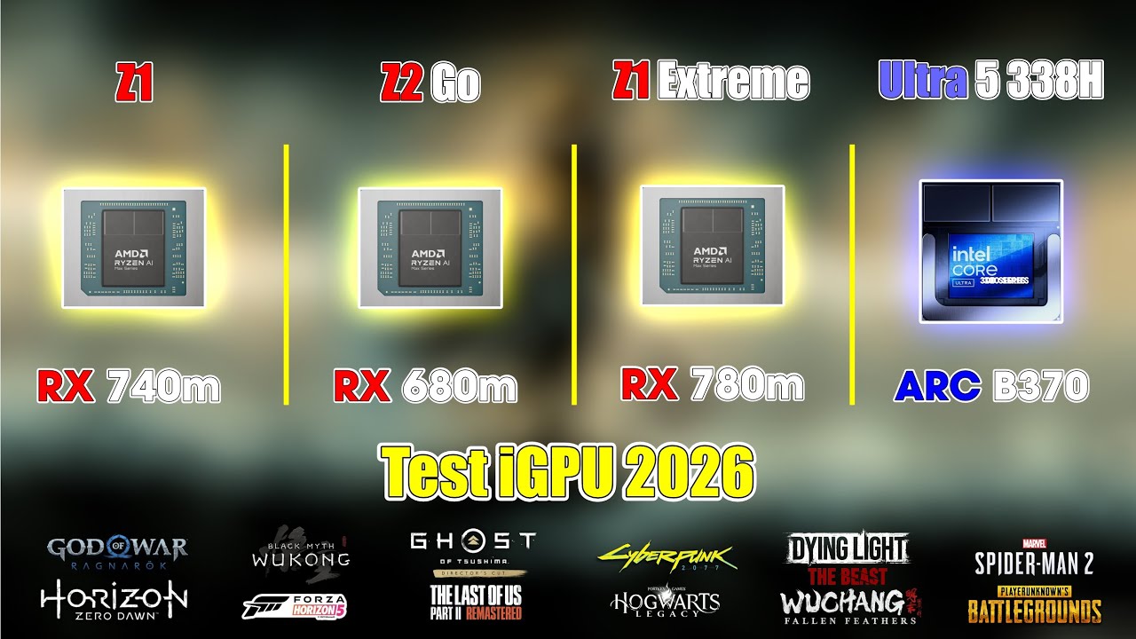 Ultra 5 338H vs Z1 Extreme vs Z2 Go vs Ryzen Z1 (TDP 30W | 1080p)
