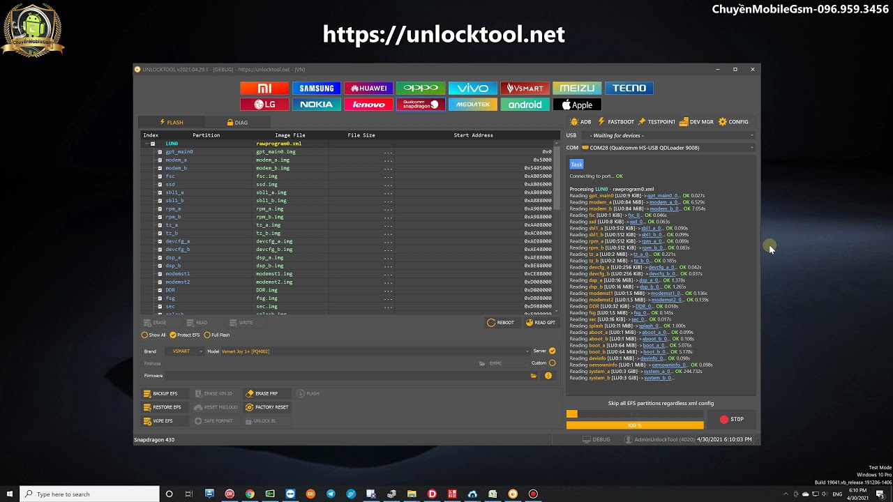 Vsmart Read Full File Flash Via EDL(9008) By UnlockTool-2020