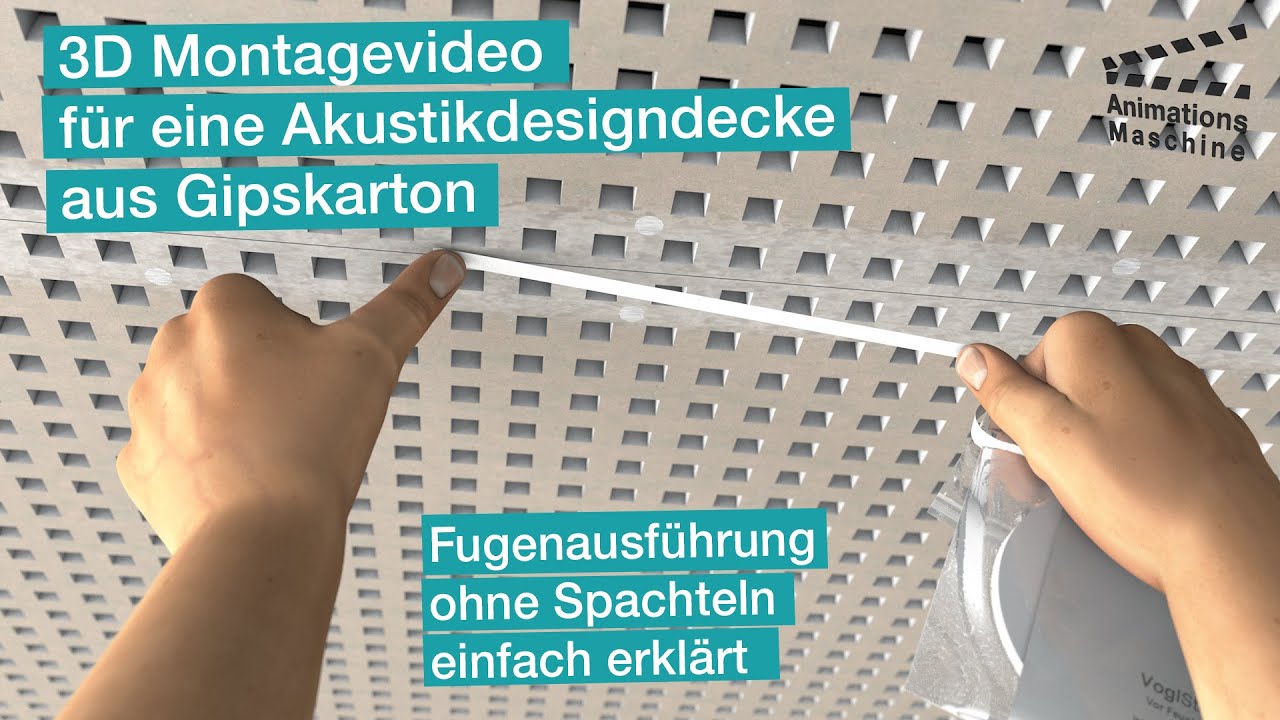 3D Montagevideo für eine Akustikdesigndecke aus Gipskarton