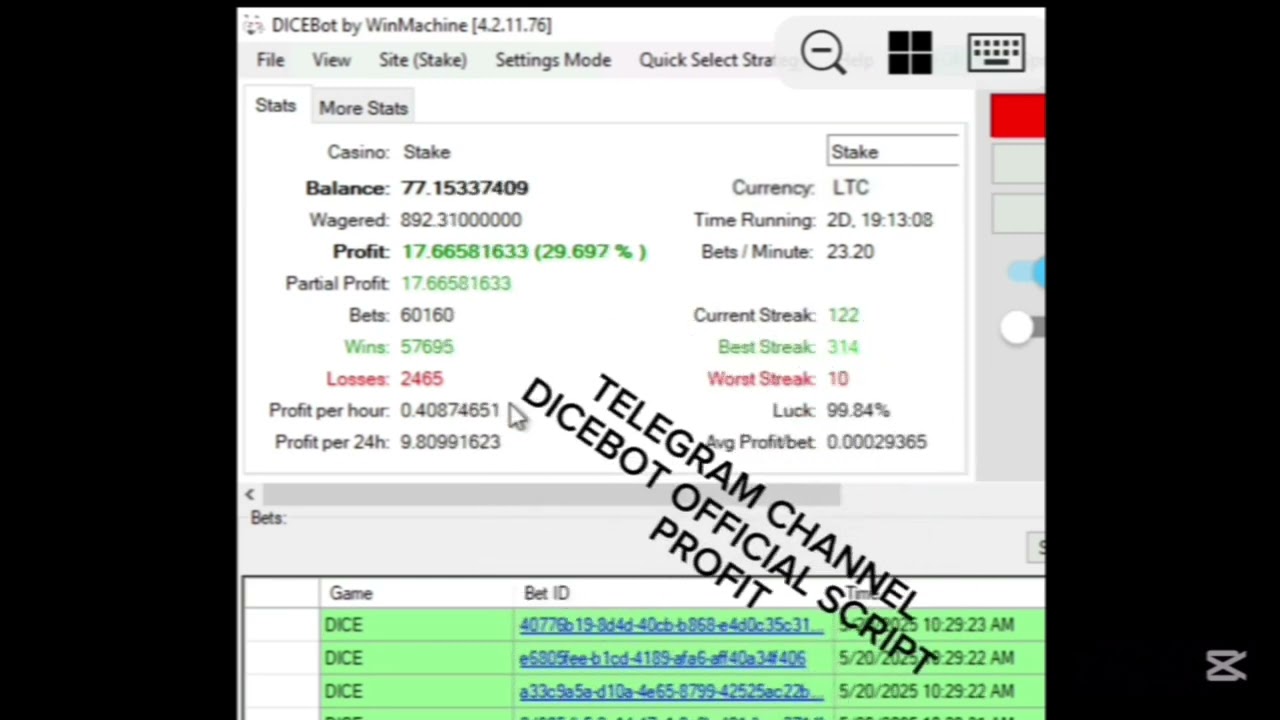 DICEBOT Script 2025 |Dice Strategy |Stake| Wolf.bet |Free Script|Free Strategy|PASSIVE INCOME