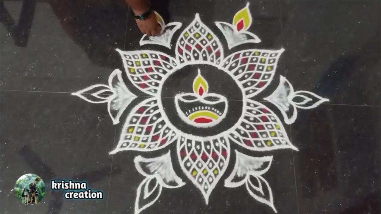 Simple Diwali Kolam | Beautiful Rangoli Design | Vilakku Kolam | Deepam Muggulu | Deepavali Rangoli