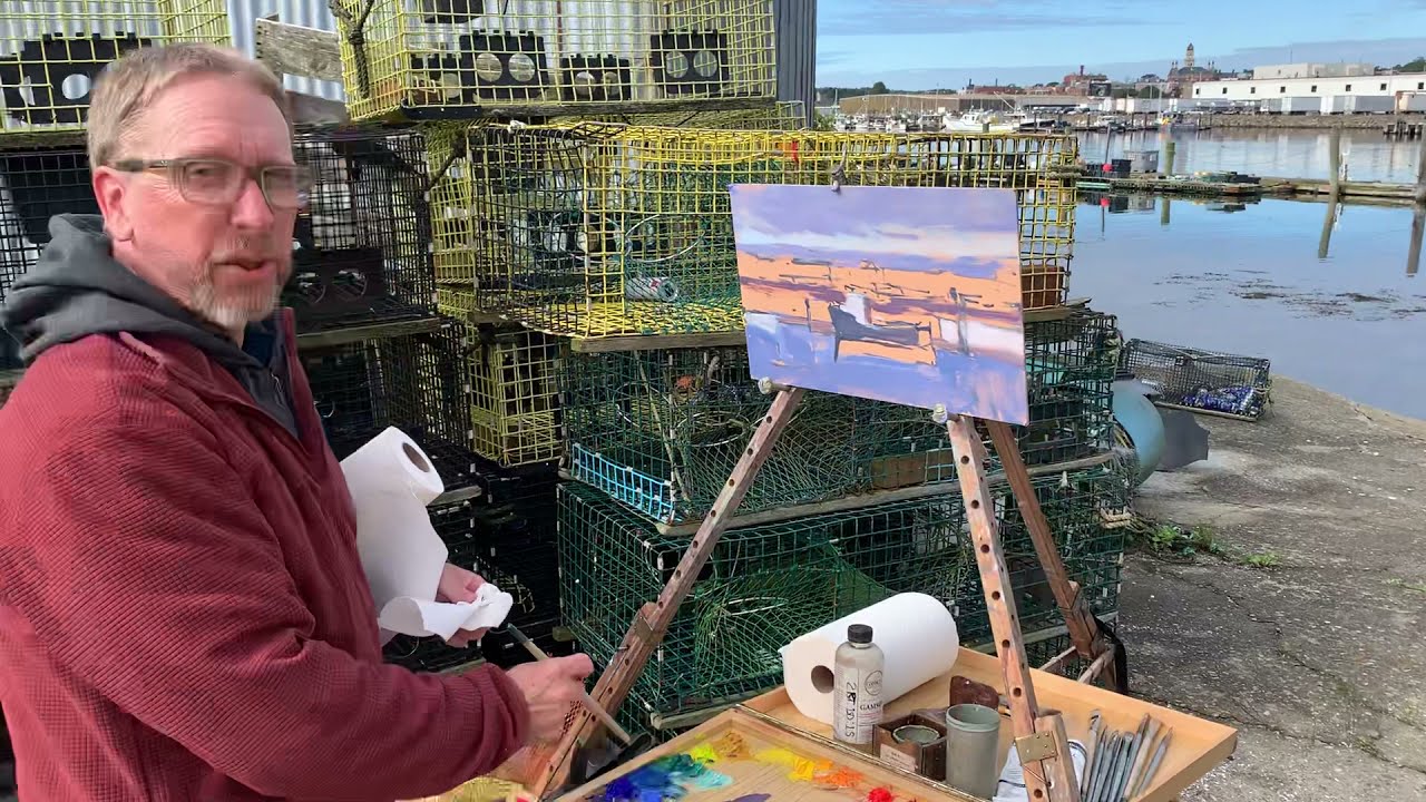 David Lussier Paints At Captain Joe and Sons During The 2021 Cape Ann Plein Air Festival