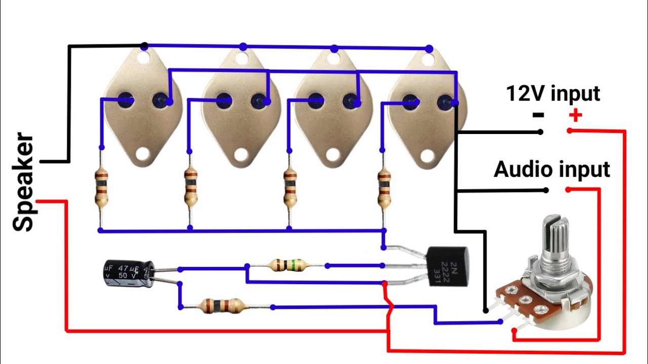 Power full Amplifier 2N3055 ×4 | 2N2222A | 100 ohm #pbexperiment