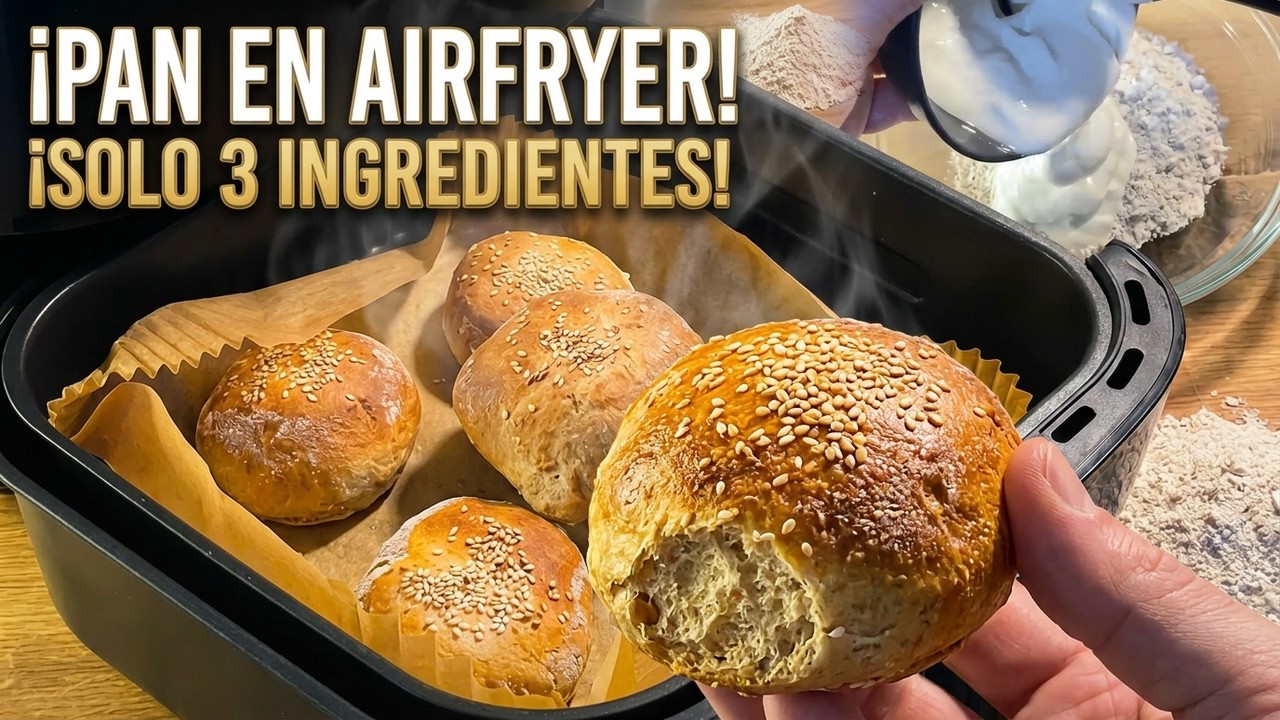 Pan en Airfryer con 3 Ingredientes 🍞 Fácil y Esponjoso en 10 Min Sin Horno 🔥
