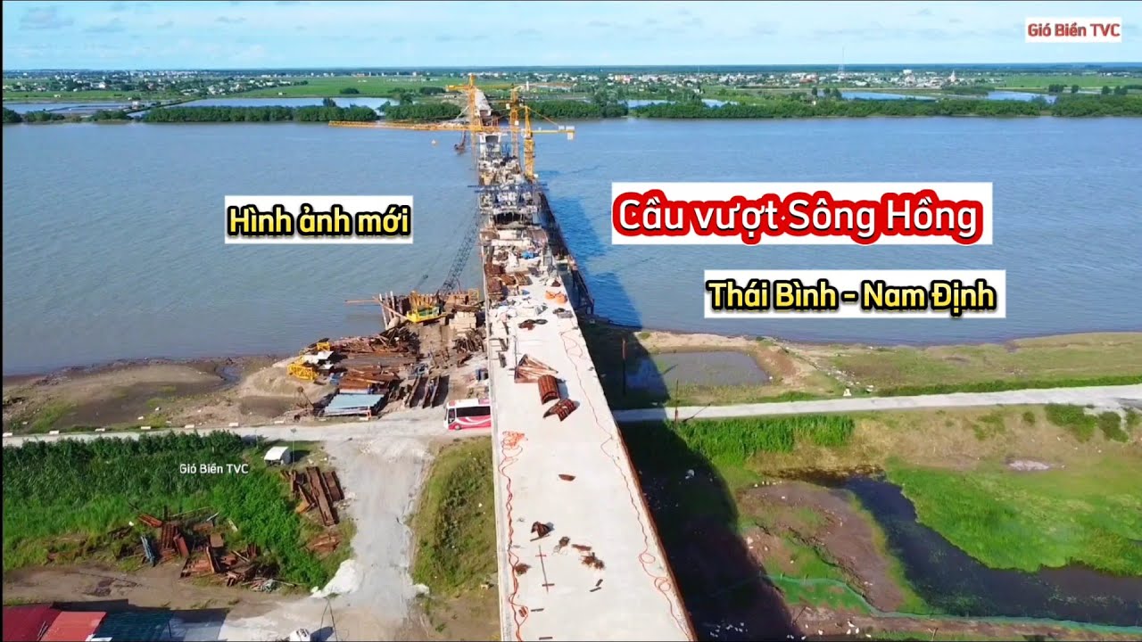 Cận cảnh cầu vượt Sông Hồng Thái Bình - Nam Định dài 1,4km đang ghép nối nhịp đúc hẫng !
